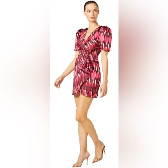 MISA LOS ANGELES Designer Spring Summer Amina Wrap Dress Fuchsia Satin SZ L - Picture 2 of 6